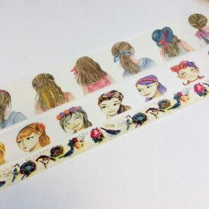 Retratos de meninas fita washi meninas com tranças de cabelo fita washi retro pássaro fita adesiva penteado de menina bonito fita washi fita feminina para planejador