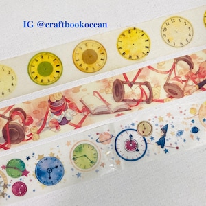 Fita adesiva decorativa com galáxias e tempo, relógio de sol, ampulheta, tempo correndo, galáxia, espaço sideral, relógio de tempo, planeta, cronômetro, lua estrelada, Via Láctea.