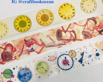 Time galaxy washi tape Time clock face masking tape hourglass time running galaxy space time clock planet timer starry moon Milky Way tape