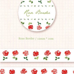 Cinta washi de rosas con borde de rosas, elegante cinta de enmascarar con diseño de rosas pequeñas, cinta washi de Hayama Design para planificador x 1 rollo