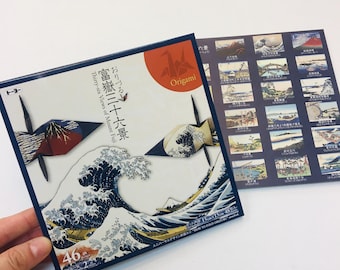 Ukiyo-E 36 views of Mount Fuji Japanese Origami paper pack for Crane making Cat print cat motifs 40 origami paper