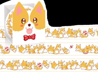 1 roll of designer  washi tape making tape : queen’s dog, corgi, cute dog, dog art, all about corgi