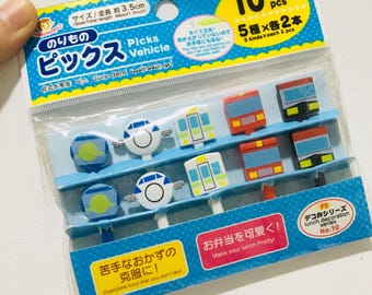Bonita decoración para lonchera japonesa Bento, accesorios kawaii, diseño de animales marinos, tren, flores y puntos, palillo de comida, tenedor para comida para la Cajita Feliz.
