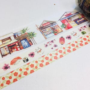 Fita washi japonesa para casa de madeira, fita adesiva com tema japonês, Koi, lanterna, Maneki Neko, sushi, jardim zen, tema gueixa de Kyoto, fita de flor de ameixa