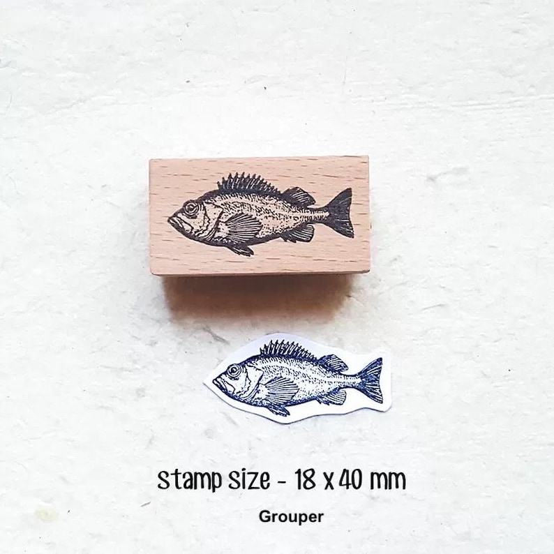 Printmakingart Flounder Pufferfish Cod Halibut Grouper Yummy Fish Rubber Stamp Tasty ...