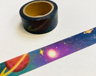 1 roll of designer washi tape masking tape: galaxy planet, sun, star, Milky Way, Satellite