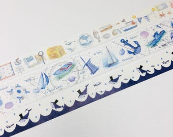 Sea Breeze washi  tape sailor world masking tape anchor sailing boat boat ocean view sea cottage light feather seashell whale paper tape