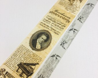 Beethoven Music Piano music Wide Washi tape Dove and Peace retro design washi tape musician art music sheet masking tape for music lovers