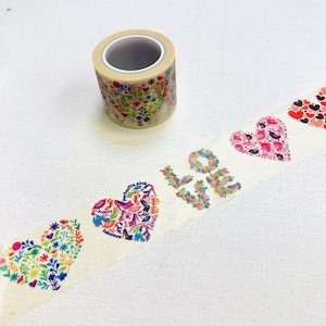 Cinta washi con forma de corazón, cinta washi de amor, cinta de enmascarar con pájaros y flores, cinta de papel con corazón amoroso y sincero para planificador x 1 rollo