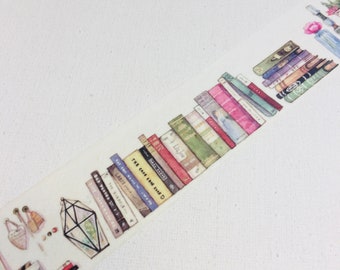 デザイナー和紙テープ1ロール：本棚、本の収集家、本のコレクション、本好き、図書館、カラフルな本