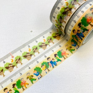 1 rouleau de ruban adhésif en washi pour règle Happy Owl pour la maternelle, Happy Family, grand-mère, grand-père, mère et papa pour agenda de scrapbooking