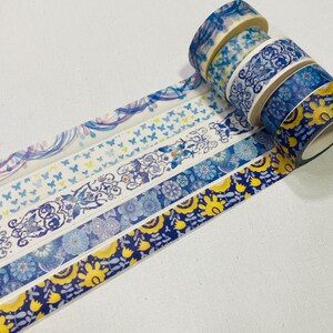 Blue theme floral butterfly ribbon washi tape masking tape elegant butterfly dance Floral blossom garden home ribbon dance tape for planner image 2