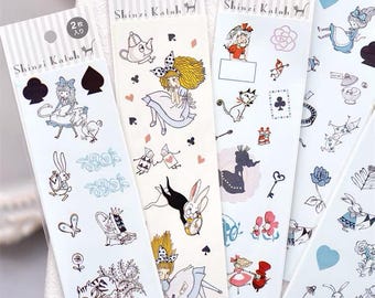Shinzi Katoh illustration Alice i Underlandet söt klistermärke fallande kaninhålet poker soldat drottning av hjärta tebjudning Alice blå