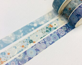 3 Rolls of Blue colors flower garden dream world blue peace calm color washi tape masking tape flower blossom fairy shade of blue washi tape