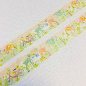 1 rolo de fita adesiva washi tape de designer: carteiro de veado, correspondência, envio de carta, ilustração de arte surreal