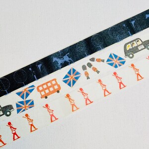 Táxi de Londres e fita washi de ônibus de dois andares Shinzi Katoh ilustração Inglaterra Londres cidade transporte fita adesiva Royal Guard Horse Art