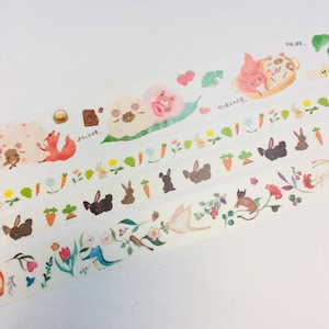 Konijn wortel washi-tape schattig konijntje plakband wilde boshaas schattig slaperig konijn illustratie vos kunst bosdieren lam planner 4 rol