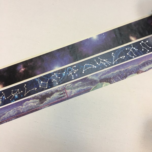 3 rolls of designer washi tape masking tape : night , sky, snow, bridge, starry night, 12 zodiac