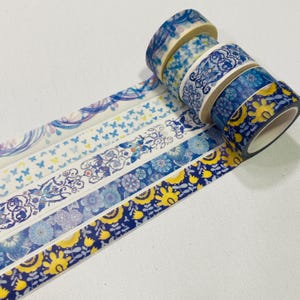 Blue theme floral butterfly ribbon washi tape masking tape elegant butterfly dance Floral blossom garden home ribbon dance tape for planner image 3