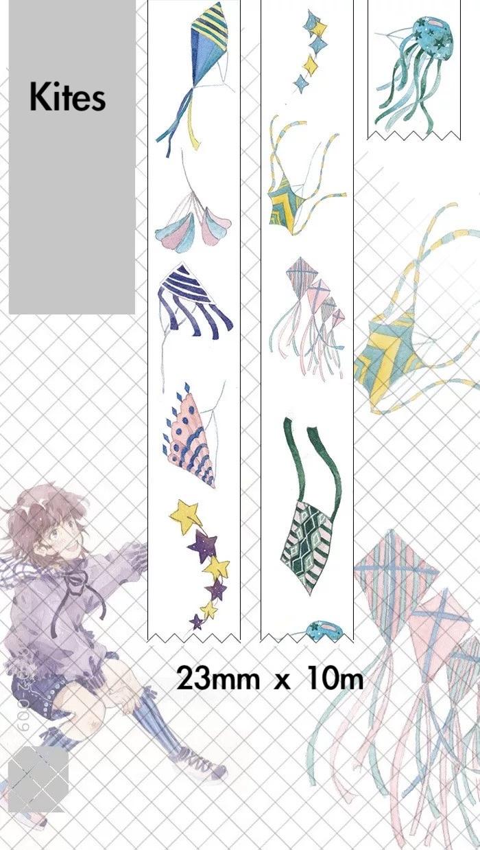 Ruban adhésif Washi pour cerfs-volants, illustration de cerfs-volants volants, méduses, cerf-volant, cerf-volant, cerf-volant, cerf-volant, chasseur,