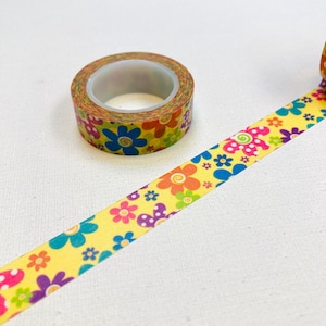 ハッピーな花柄モチーフの花のイラストアート和紙テープ 花のマスキングテープ ポップアートフラワーペーパーテープ プランナー用 x 1 ロール