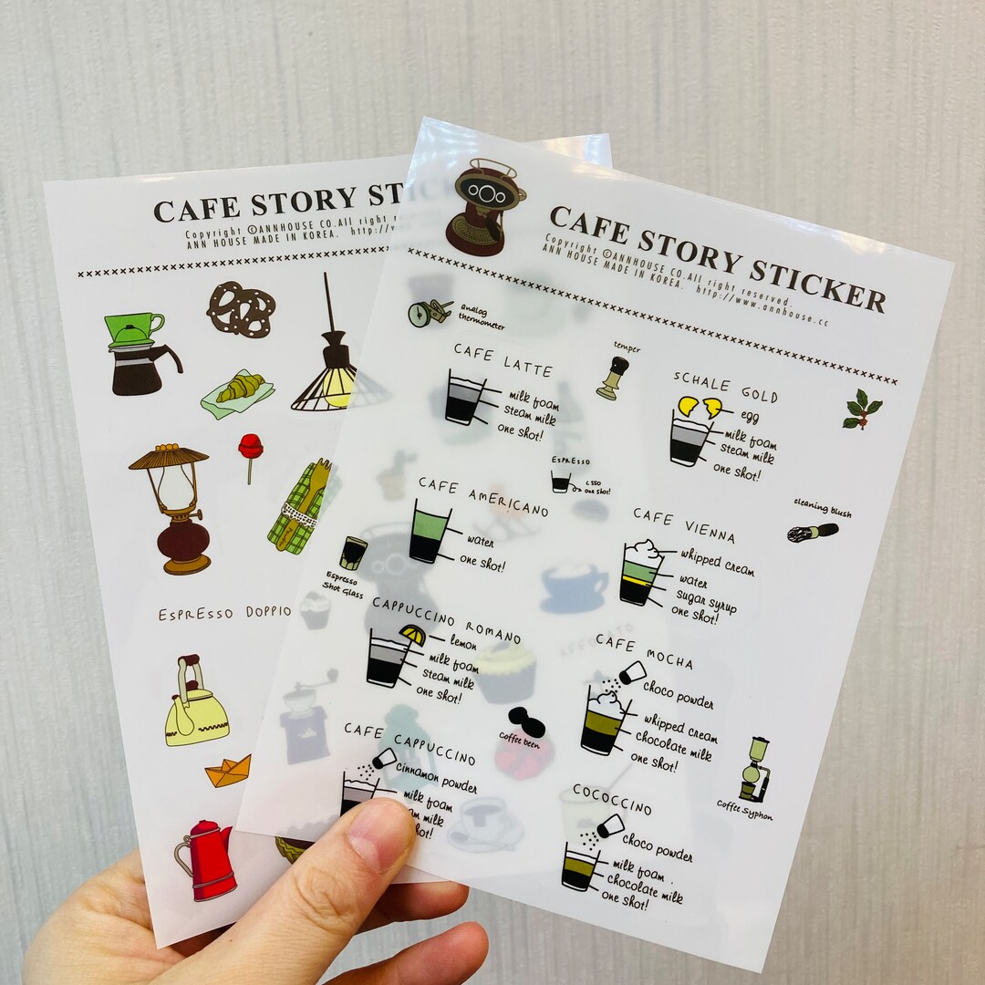 2 Sheets of Cafe Story Stickers : Tasty Coffee, Coffee Maker, Cupcake ...