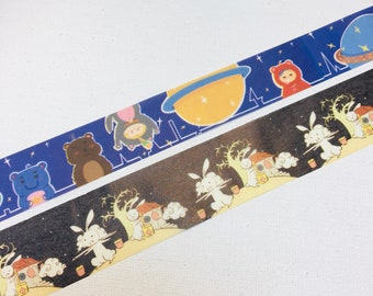 1 roll of designer washi tape making tape: rabbit on the moon, moon festival , moon cake, ufo, galaxy , space , outer space world , aliens