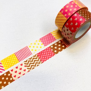 2 rollos de cinta washi de diseño, cinta de enmascarar: patrones de patchwork, rayas, puntos, cinta washi ondulada para planificador, scrapbooking y diario.