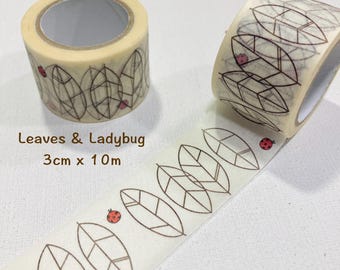Leaves and Ladybug washi tape insect masking tape leaf washi tape natural motifs patterns paper art tape for planner scrapbooking journal