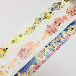 Droomwereld licht op de wolk oranje lucht kalkoen licht washi-tape elegante glazen lamp afplaktape maan ster papier kunsttape planner plakboek