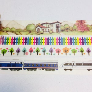 4 rollen designer washitape-tape: treinreis, thuiskomst, thuisretour, thuisland, reizen, huishek, bomen, familie