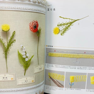 May include: A book with instructions on how to make flowers out of thread. The book shows a variety of flowers, including a poppy, a dandelion, and lily of the valley. The book also shows how to make a border of flowers.