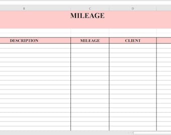 PINK - Simple Mileage Log | Excel Format w/ Preset Formulas.