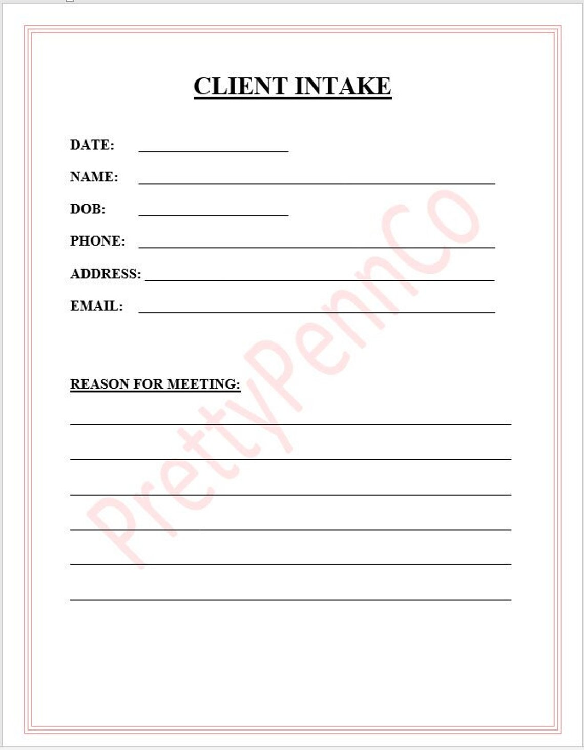Client Request Form Word Client Intake Form | Simple Word Format - Etsy