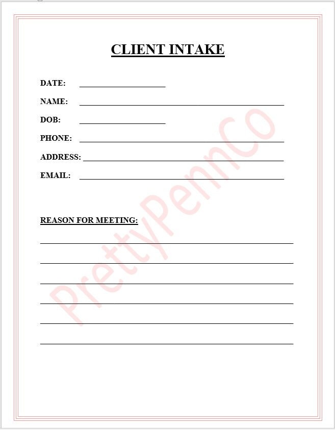 Client Intake Form | Simple Word Format - Etsy