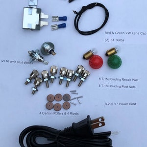 Lionel ZW Transformer Repair Kit(L cord,diodes,rollers, rivets,circuit breaker, T-160 binding post nuts, T-159 binding post etc)
