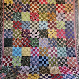 Large Queen Size Quilt Floral 16-Patch