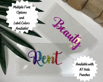 A7 Size | Mini Custom Clear Cash Envelope | Available With Hole Punches for an A7 Binder | You Choose the Font Style & Color Text