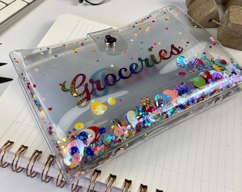 Personalized A6 Sequin Budget Binder with Clear Zipper Envelopes