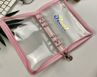 Personalized Glitter Budget Binder: A6 Pink Zip-Closure with Clear Cash Envelopes