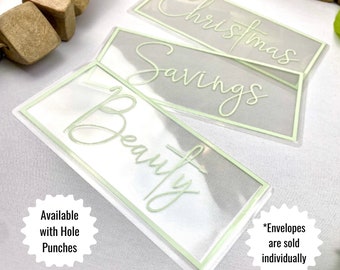 Custom Clear Cash Envelope: Thin Script Font, A6/Personal Hole Punches Available