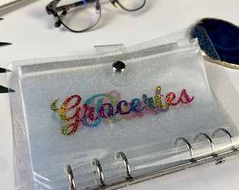 Personalized Glitter Budget Binder with Zip Cash Envelopes - A6 Size