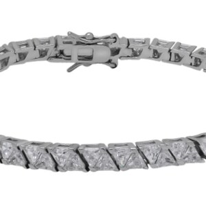 Silver Plated Cubic Zirconia, Trillion Link Bracelet