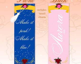 Custom Bookmark | Disney Bookmark | Pink Bookmark | Sleeping Beauty | Aurora | Blue Bookmark | Bookmark for women | Bookmark with tassel