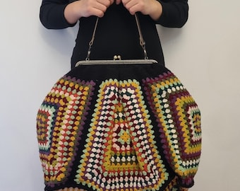 XL Häkeltasche mit Kiss Lock Metallrahmen,Poppins Tasche,Häkeln Bauletto,große Größe Häkeln Stricktasche für Frauen,Häkeln Handtasche,Vintage Tasche