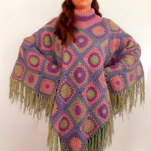 Crochet Poncho/Granny Square Poncho/Afgan Poncho/Crochet Cardigan/Granny Square Cardigan/Knitting Poncho/Handmade Poncho Shawl/Ponchos