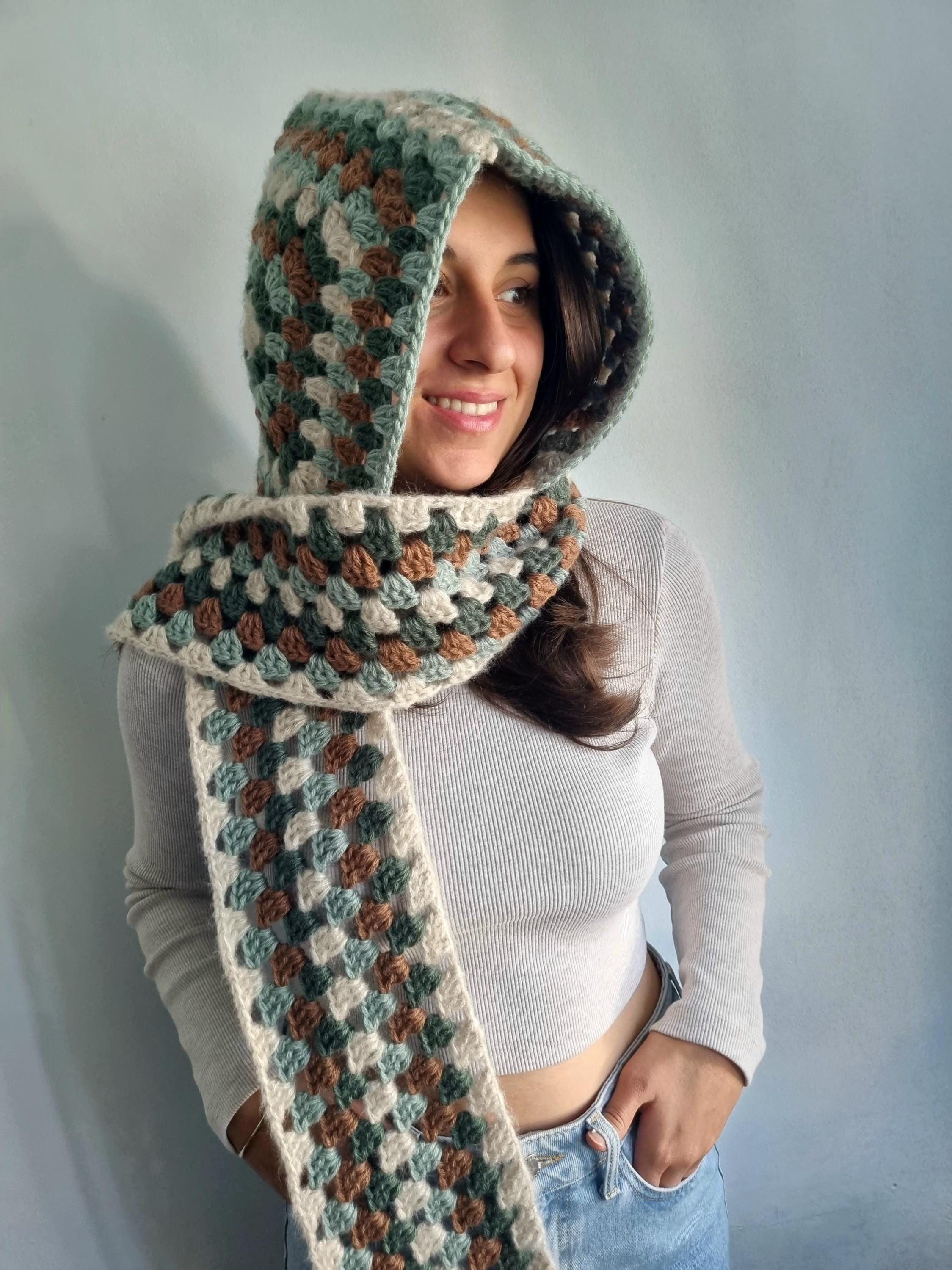 Handmade Crochet Granny Square Balaclava Scarf - Unisex Cotton Neck Warmer