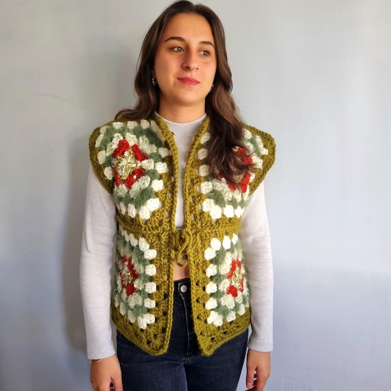 Handmade Crochet Granny Square Vest: Retro Patchwork Cotton