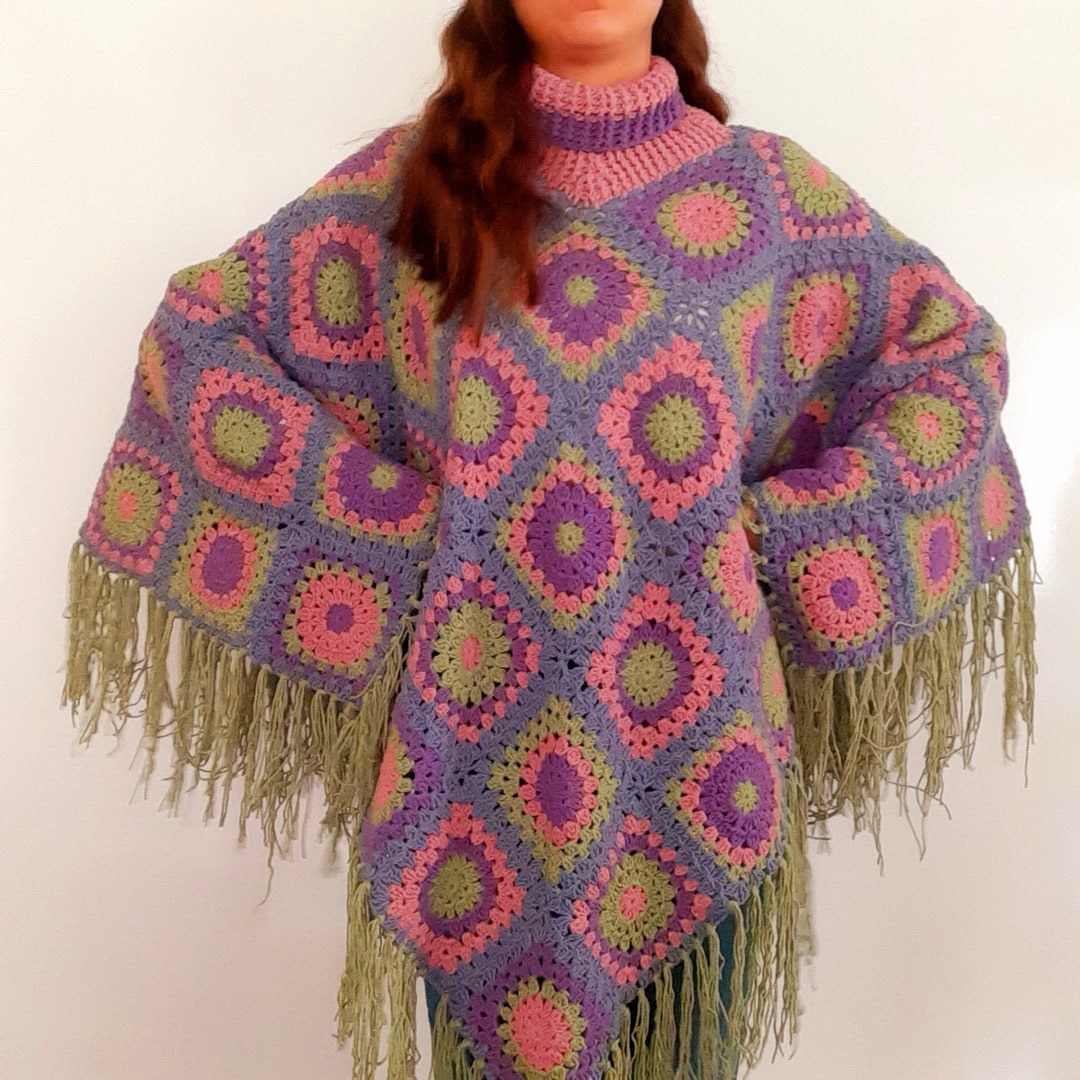 Buy Crochet Poncho/granny Square Poncho/afgan Poncho/crochet