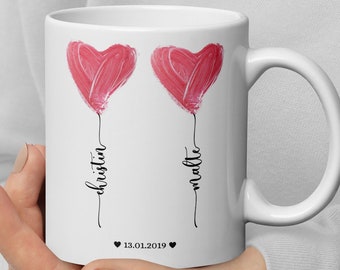 Herzensmensch Personalisierte Namenstasse Herzen und Kennlerntag |Emaille / Keramik | Liebe, Hochzeitstag, Jahrestag Geschenk für Ihn,